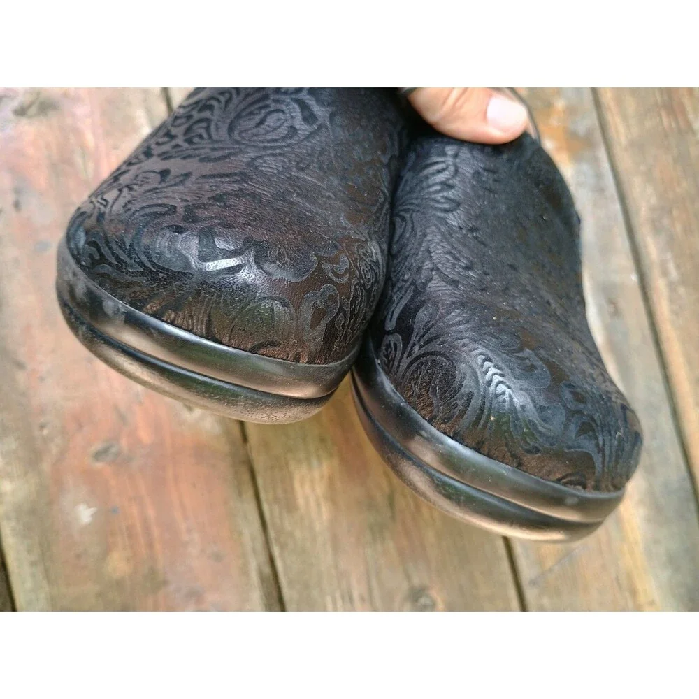 Alegria Keli KEL-431 Women Embossed Paisley Black Leather Clog Shoes 41 / 10.5